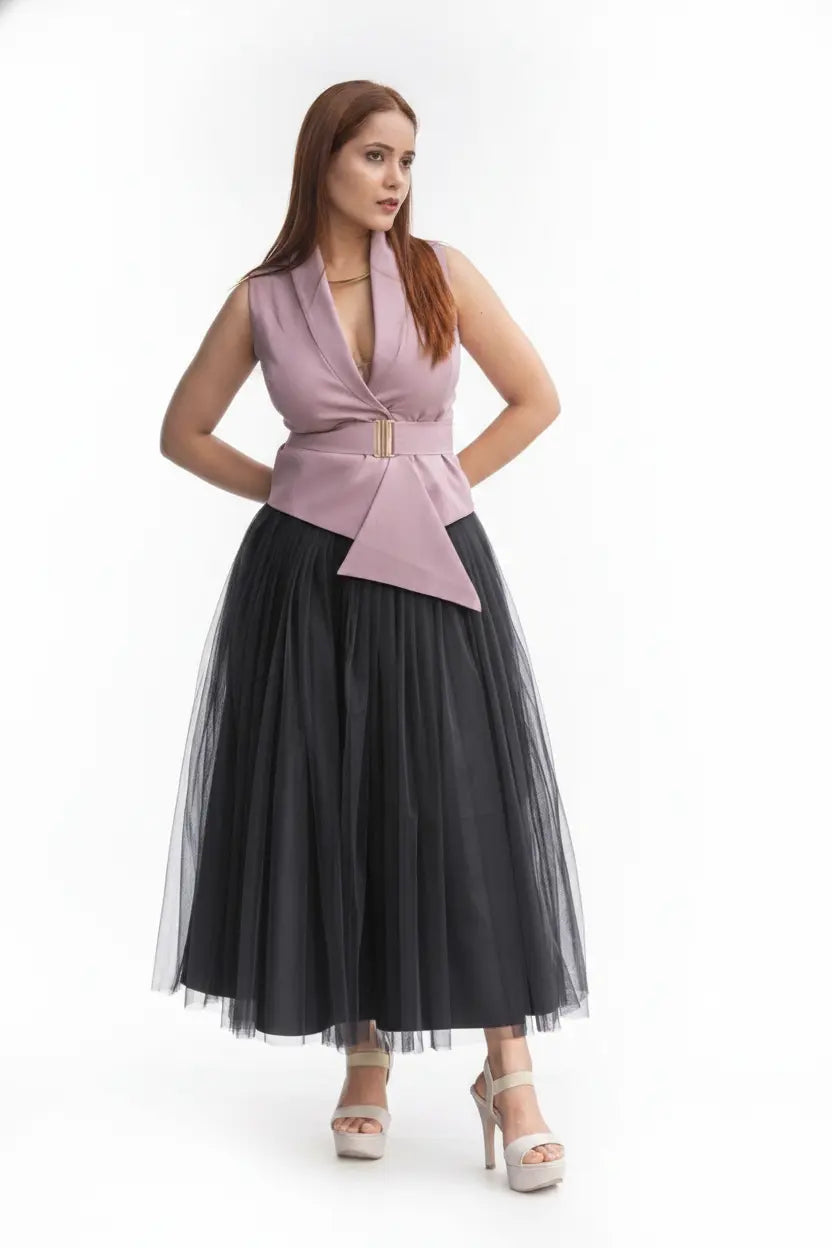 Black Skirt & Blush Pink Waist Coat – Timeless Contrast