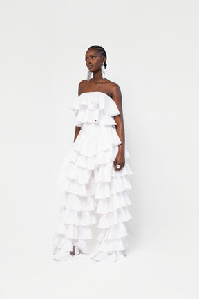 Linen DARIA Ruffle Pants in White