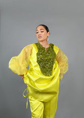 Boss Tunic Top and Pant set with sequin and bubble sleeves (Neon)