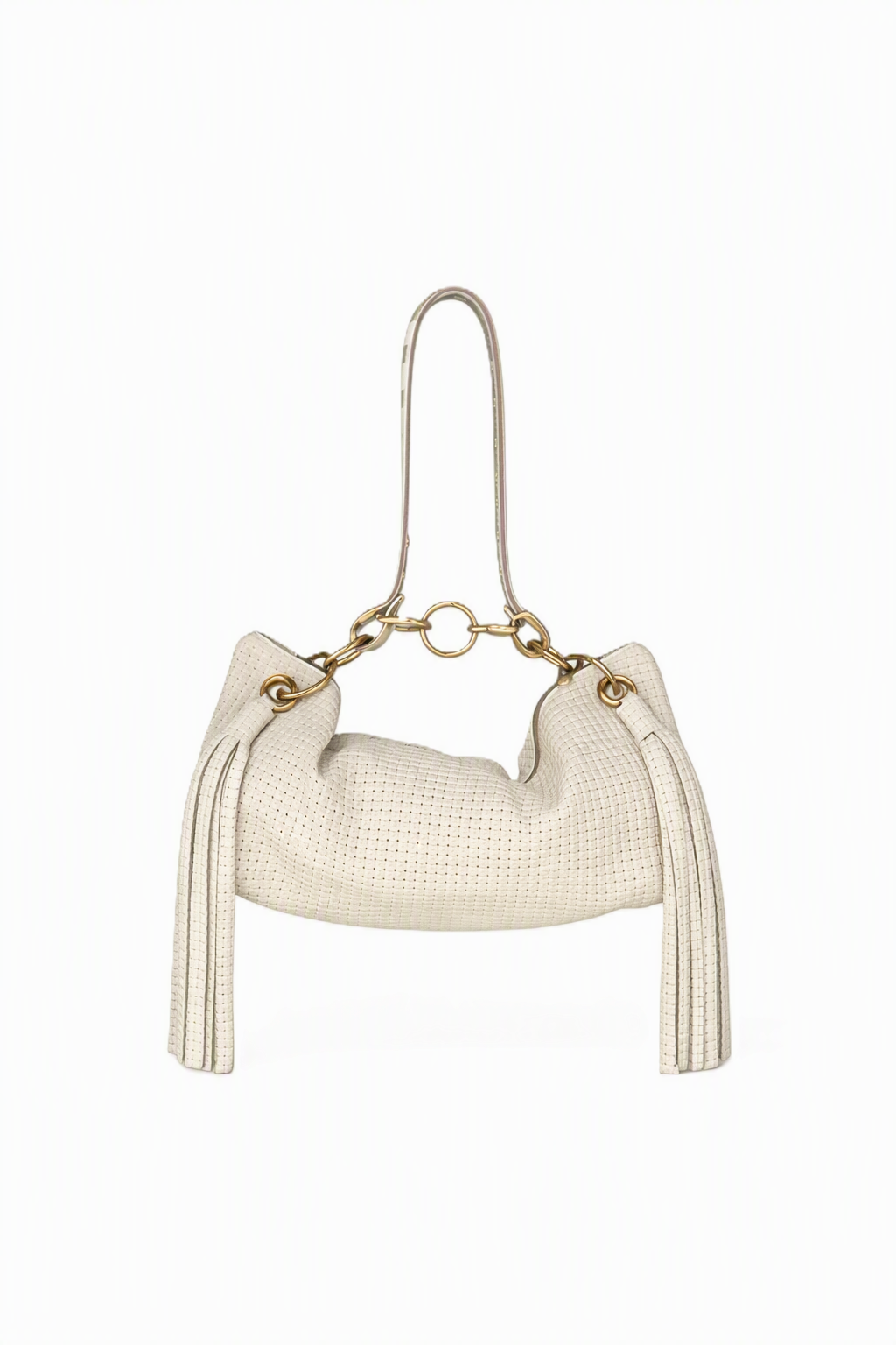 Blair Cream Embossed Leather Shoulder Bag