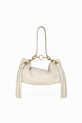Blair Cream Embossed Leather Shoulder Bag