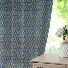 Handcrafted Block Printed Thick Linen Pleated Curtain - Tulsi Buti