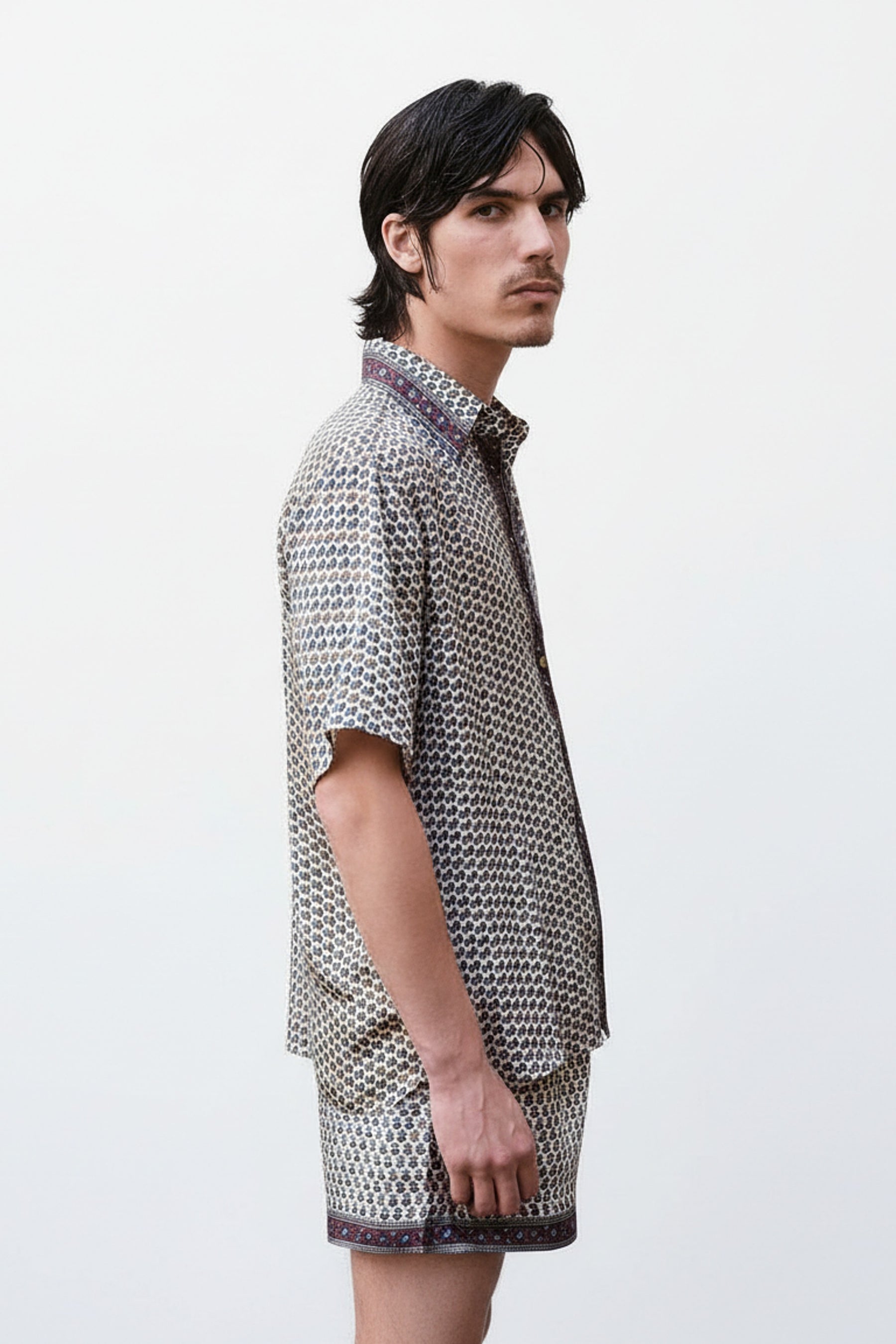 Embossed Botanical Short Sleeve Crepe Shirt