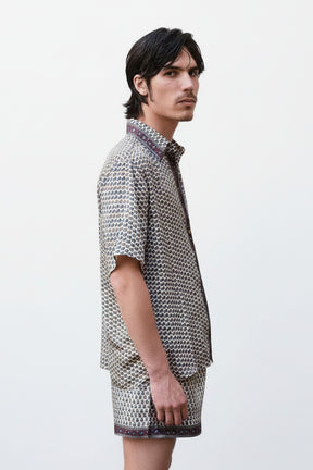 Embossed Botanical Short Sleeve Crepe Shirt