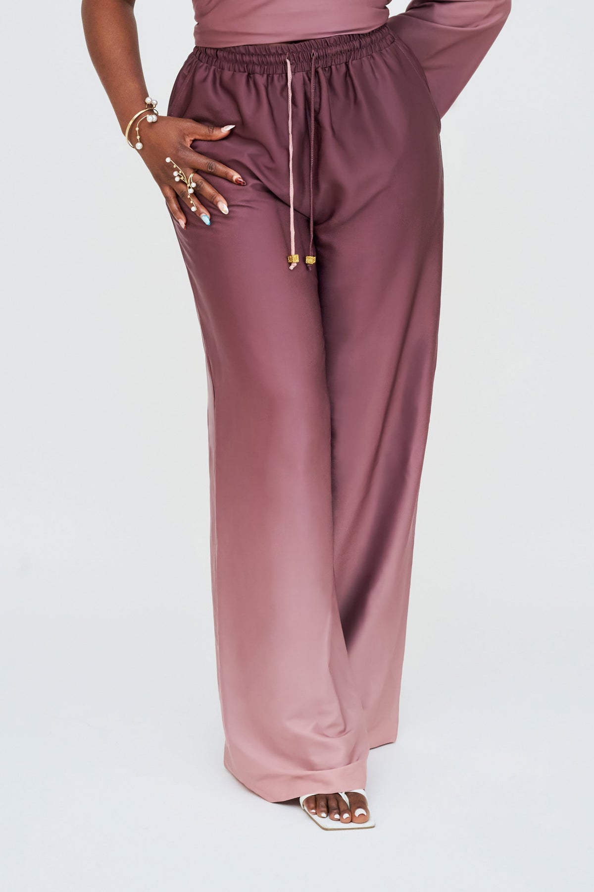 High-Waisted Wide-Leg Trousers – Rosewood Ombre