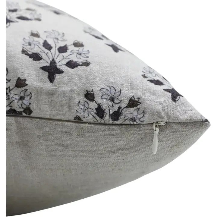 Artfully Handcrafted Block-Printed Pure Linen Pillow Cover - Diwali Flower