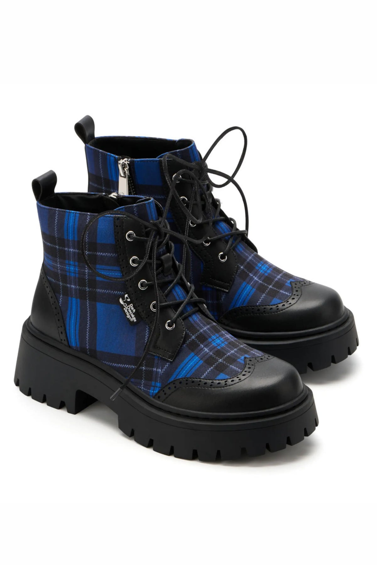 Blue-Tartan Women's Chunky Platform Boots