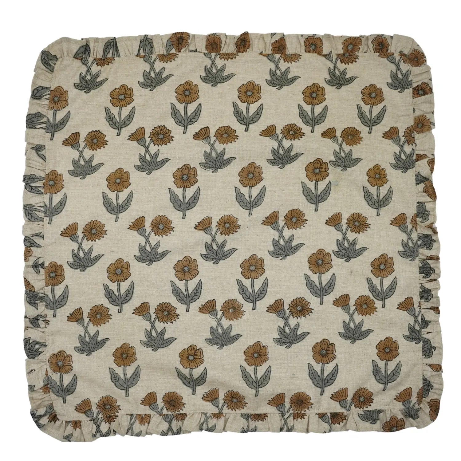 Handmade Indian Linen Blend Block Print Frill Napkins Set of 4 - Kirti