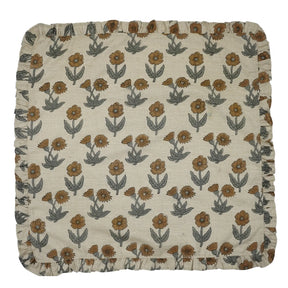 Handmade Indian Linen Blend Block Print Frill Napkins Set of 4 - Kirti