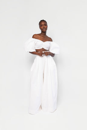Linen KIARA Wide Leg Pants in White