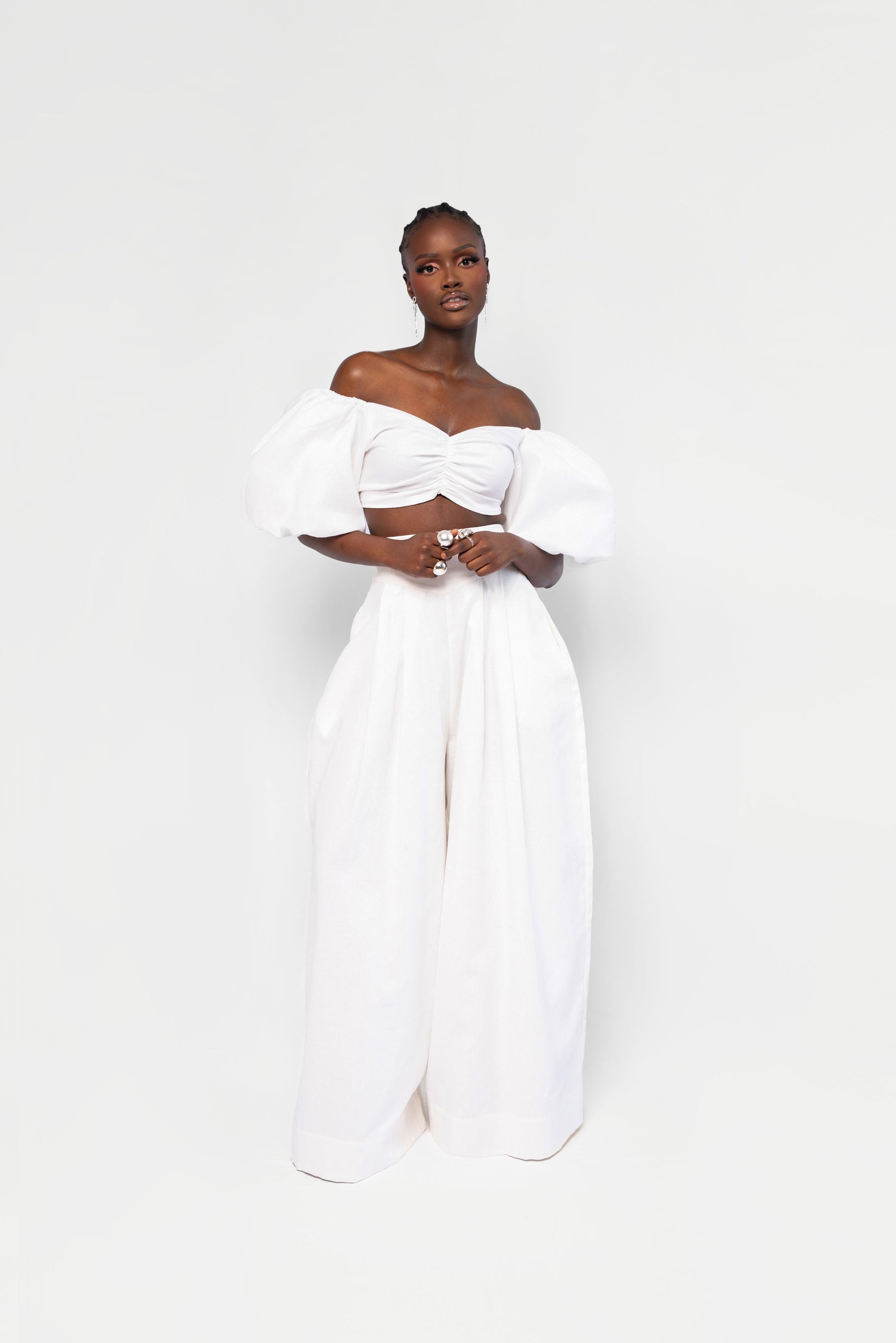 Linen KIARA Wide Leg Pants in White
