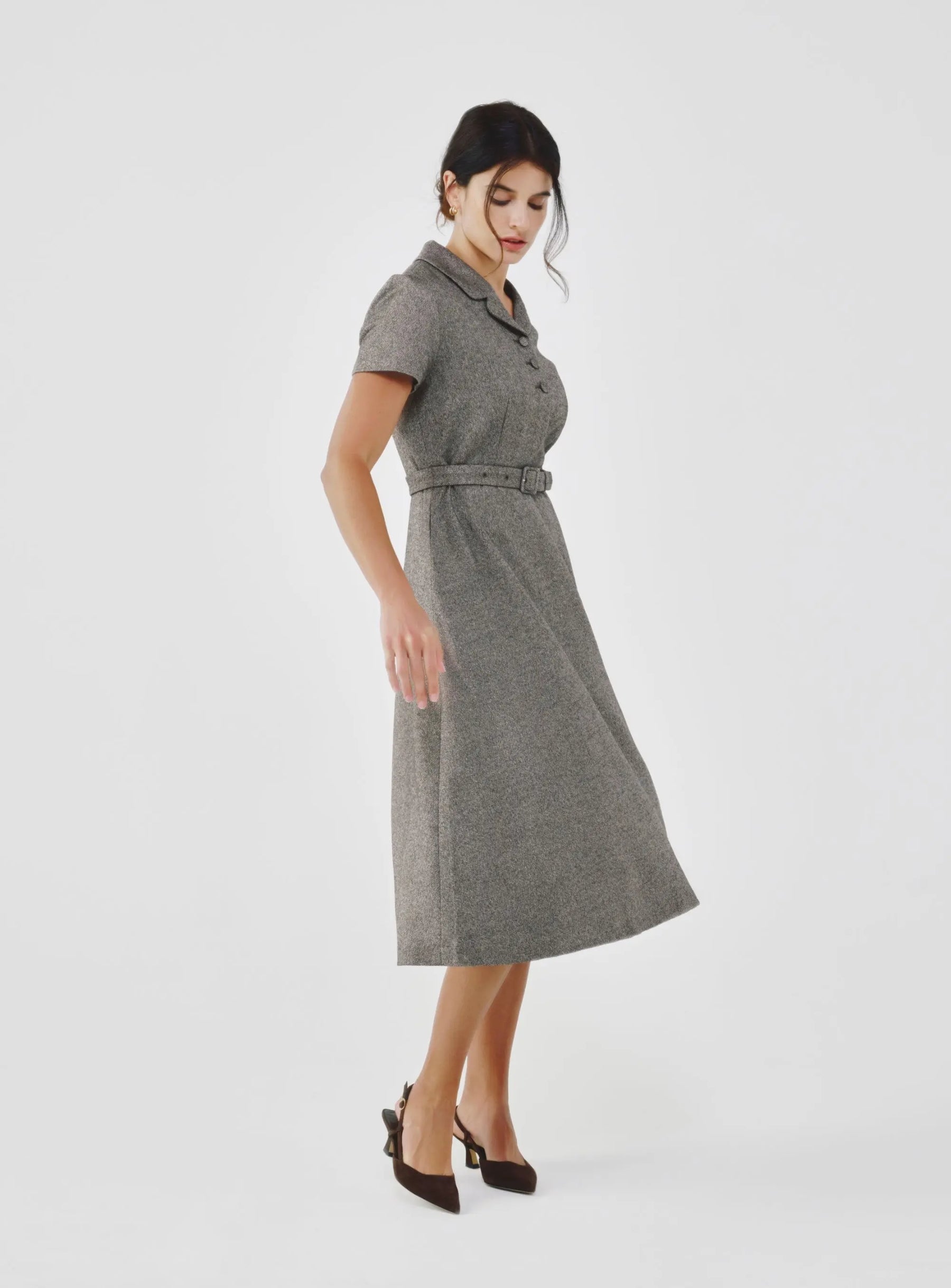 Classic Fancy Tweed Midi Dress