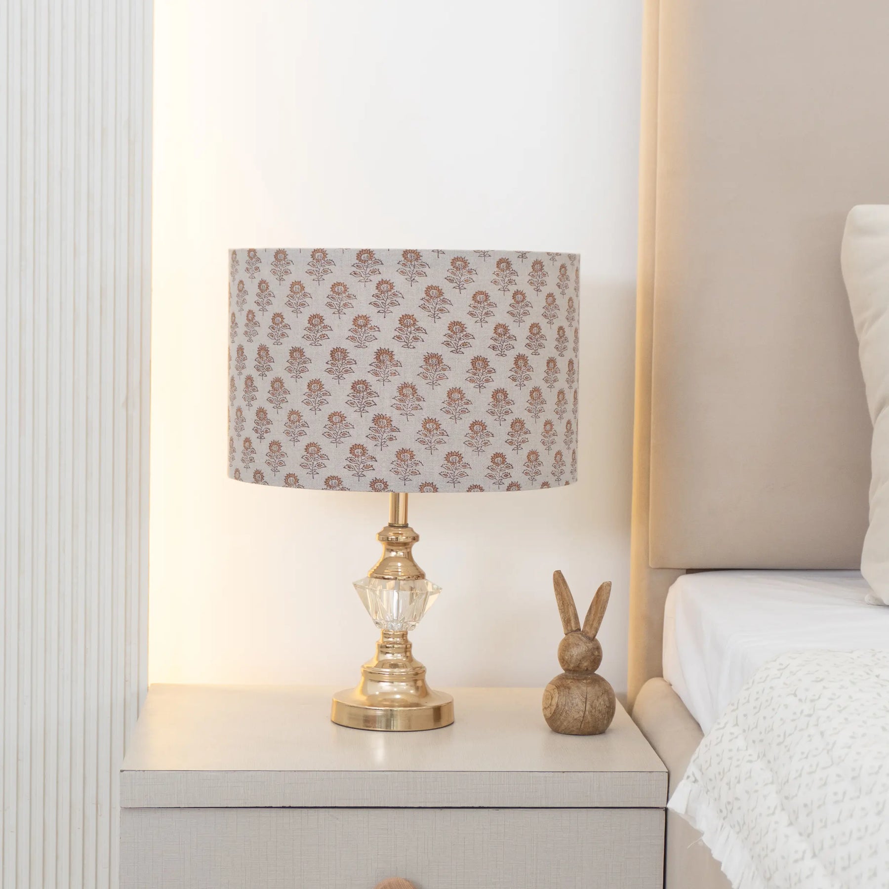 Hand Block Printed Pure Linen Drum Lampshade - Bagru Buti