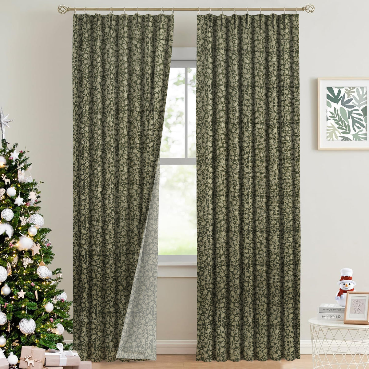 Classic Block Print Thick Linen Pleated Curtain - Pishta