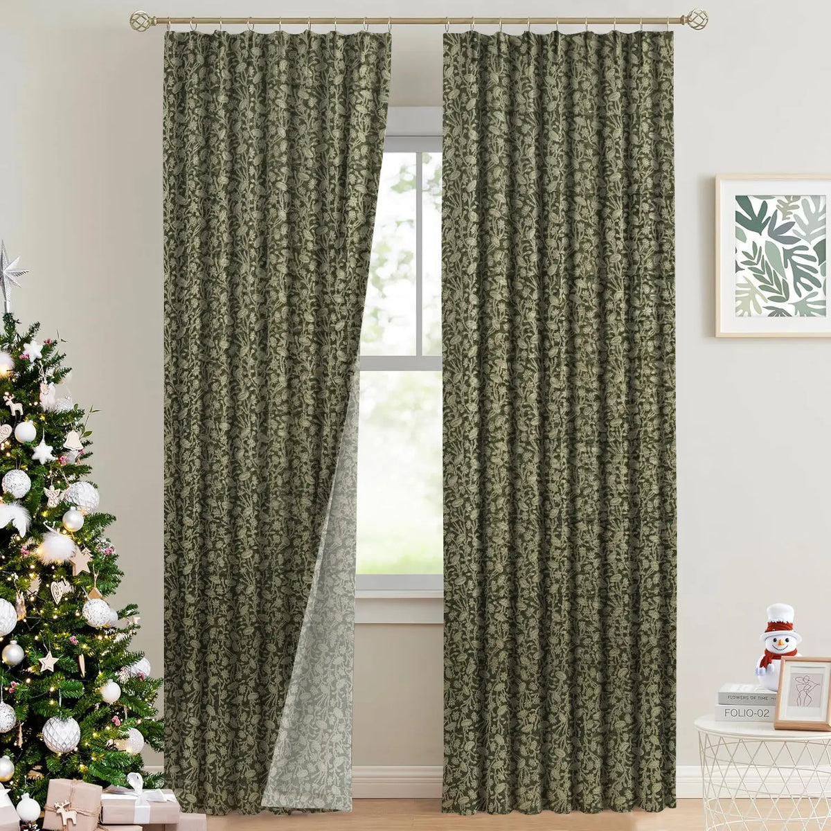 Classic Block Print Thick Linen Pleated Curtain - Pishta
