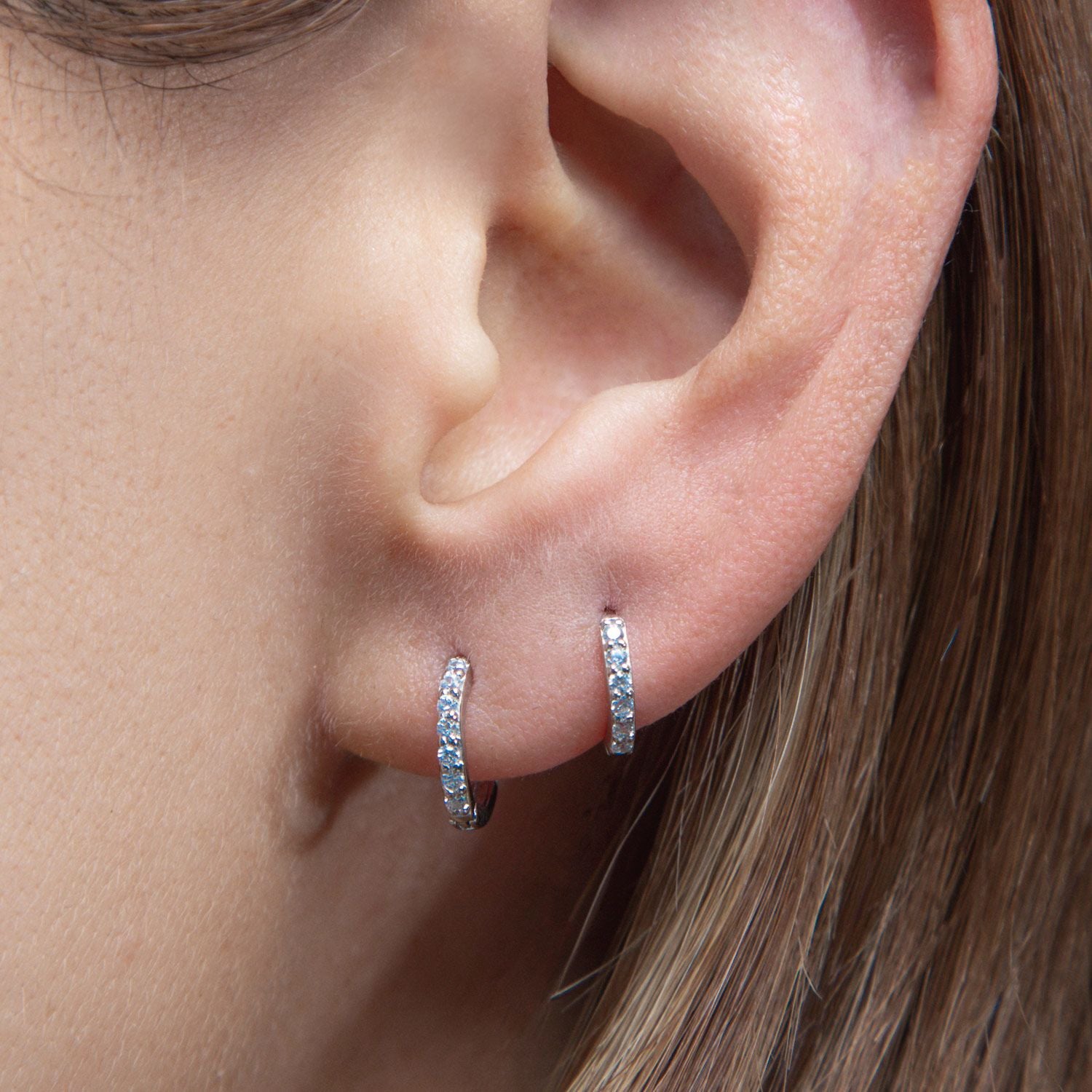 Silver Pavé Six Mm Huggie Hoop Earring