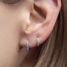 Silver Pavé Six Mm Huggie Hoop Earring