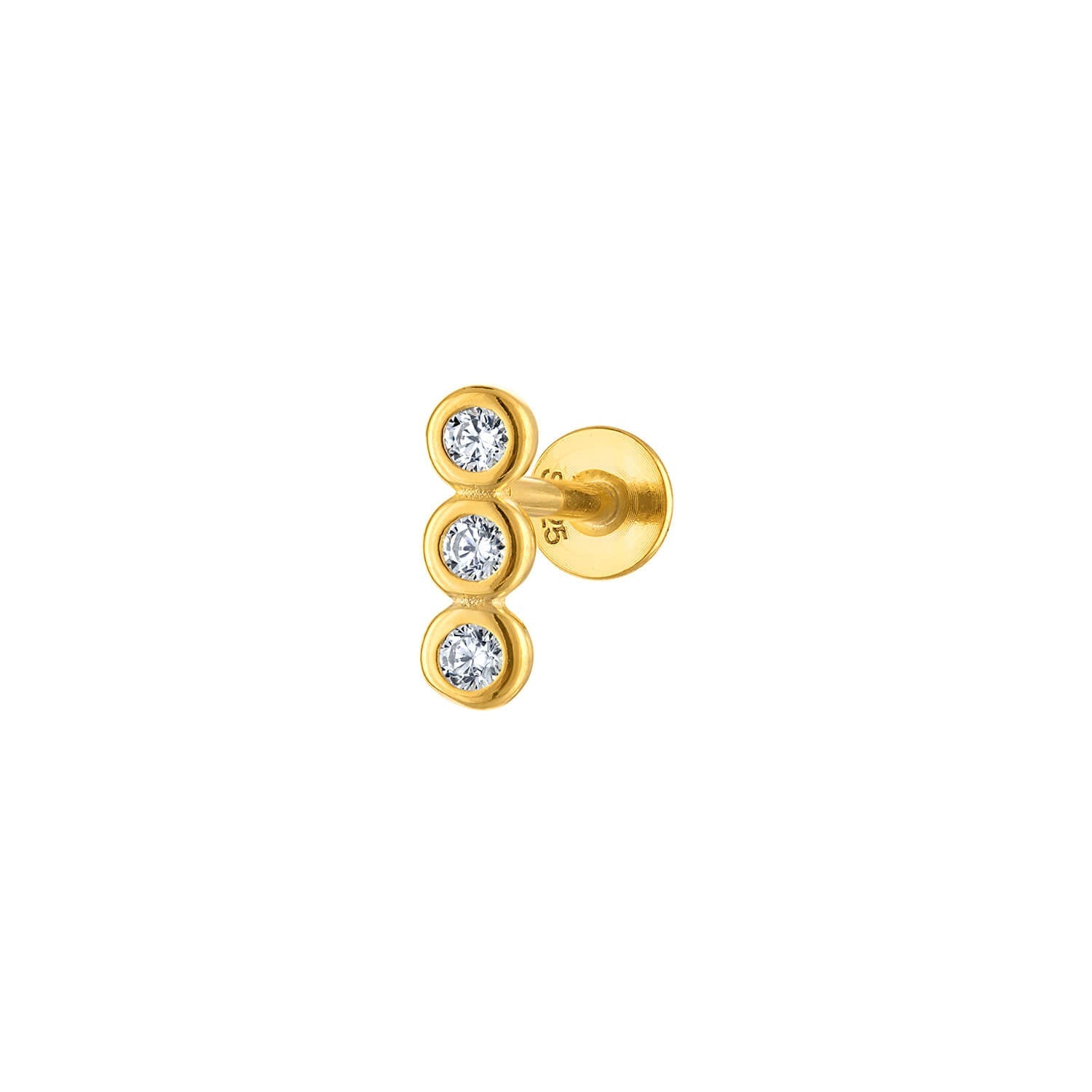 Triple Round Flatback Earring Stud Gold