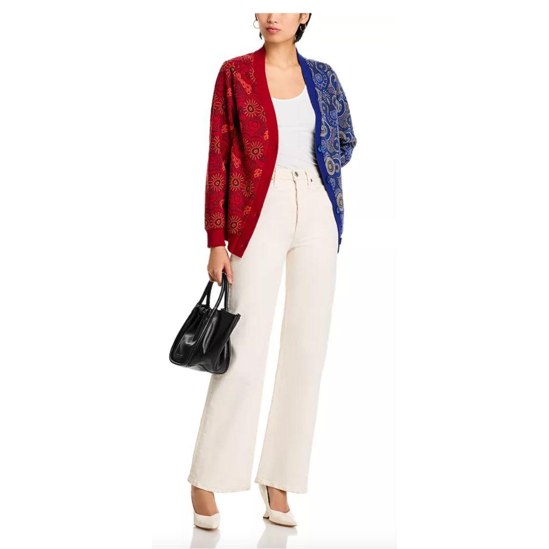Windhoek Two Tone Color Block Print Cardigan