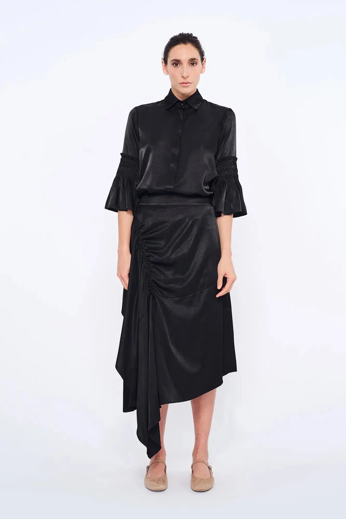 Fina Smocked Sleeve Blouse | Black