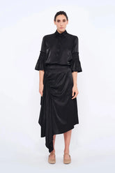 Fina Smocked Sleeve Blouse | Black