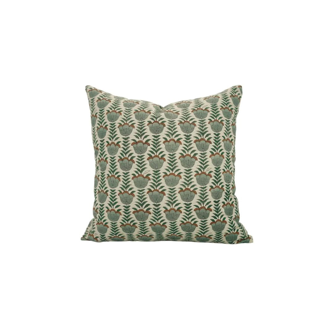 Decorative Block Print Linen Blend Pillow Cover - Lotus