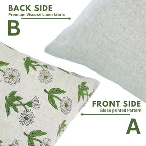 Handcarfted Hand Made Block Printed Viscose Linen Piillow Cover - Kirti