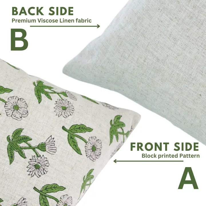 Handcarfted Hand Made Block Printed Viscose Linen Piillow Cover - Kirti