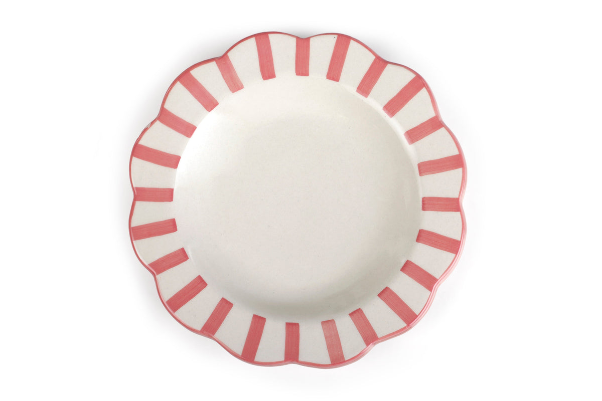 Ceramic Stripe Dinner Plate,  Pink - 10 x 10 x 1.25 Inches
