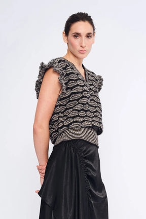 Beca Crochet Sleeve Alpaca Vest | Black Melange