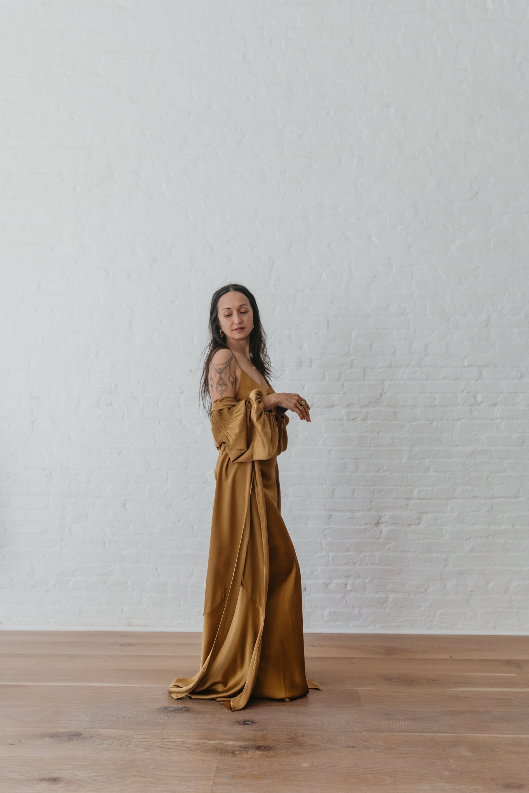 ASTRA – Silk Kaftan Wrap Dress – Brass