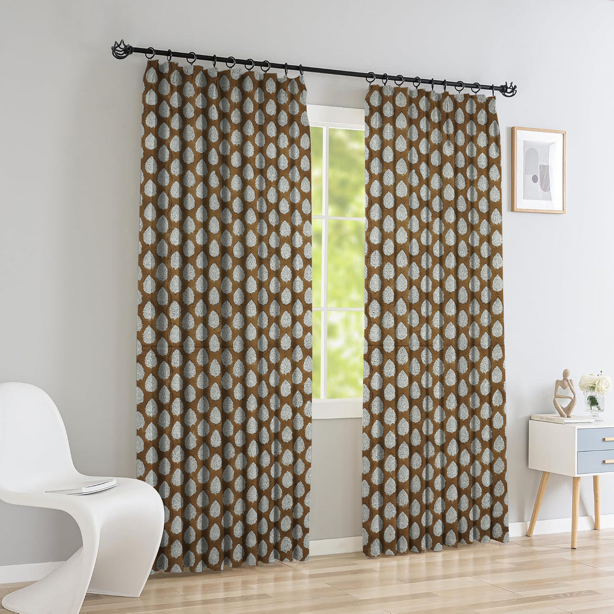 Designer Print Duck Canvas Window Curtain - Betal Leaf