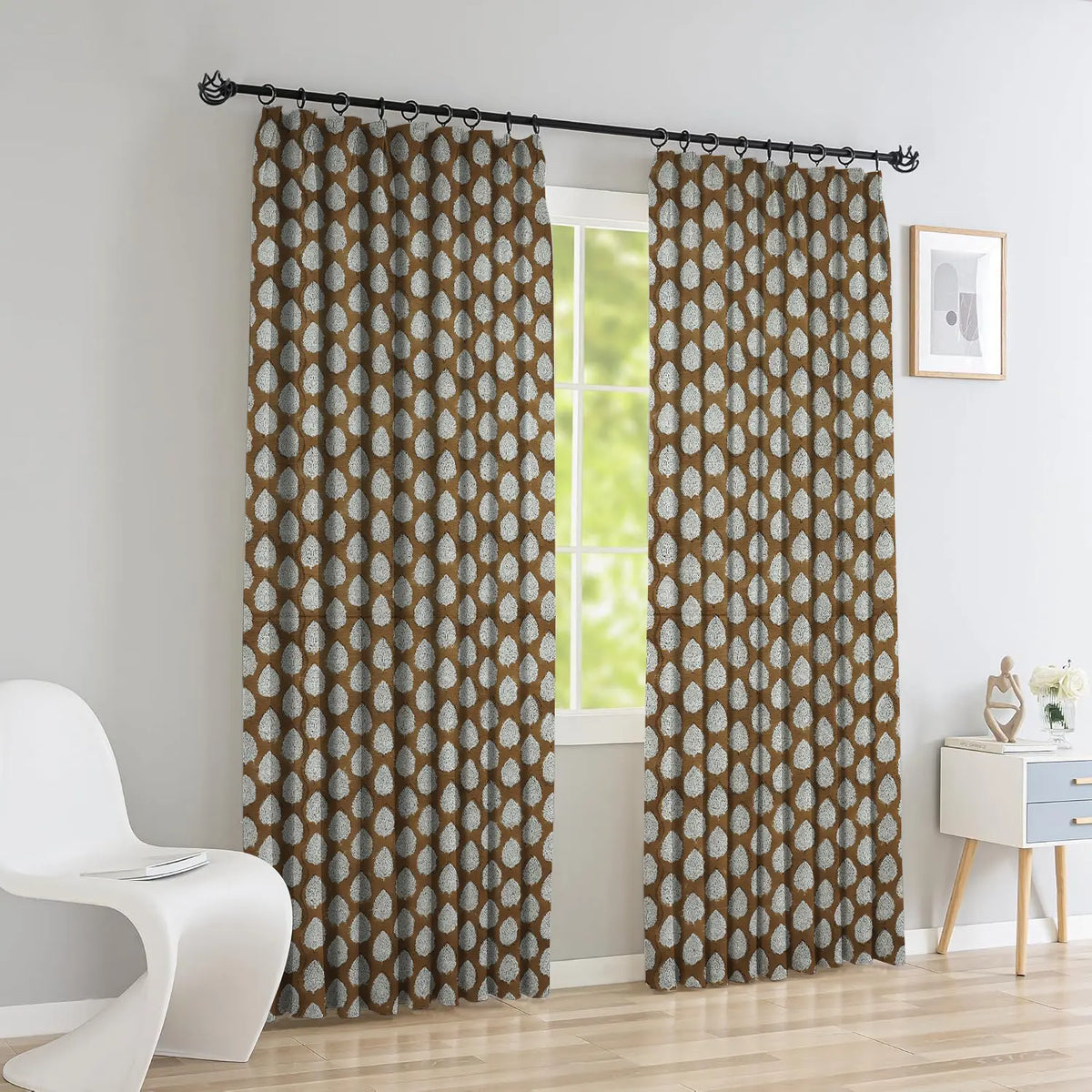 Designer Print Duck Canvas Window Curtain - Betal Leaf
