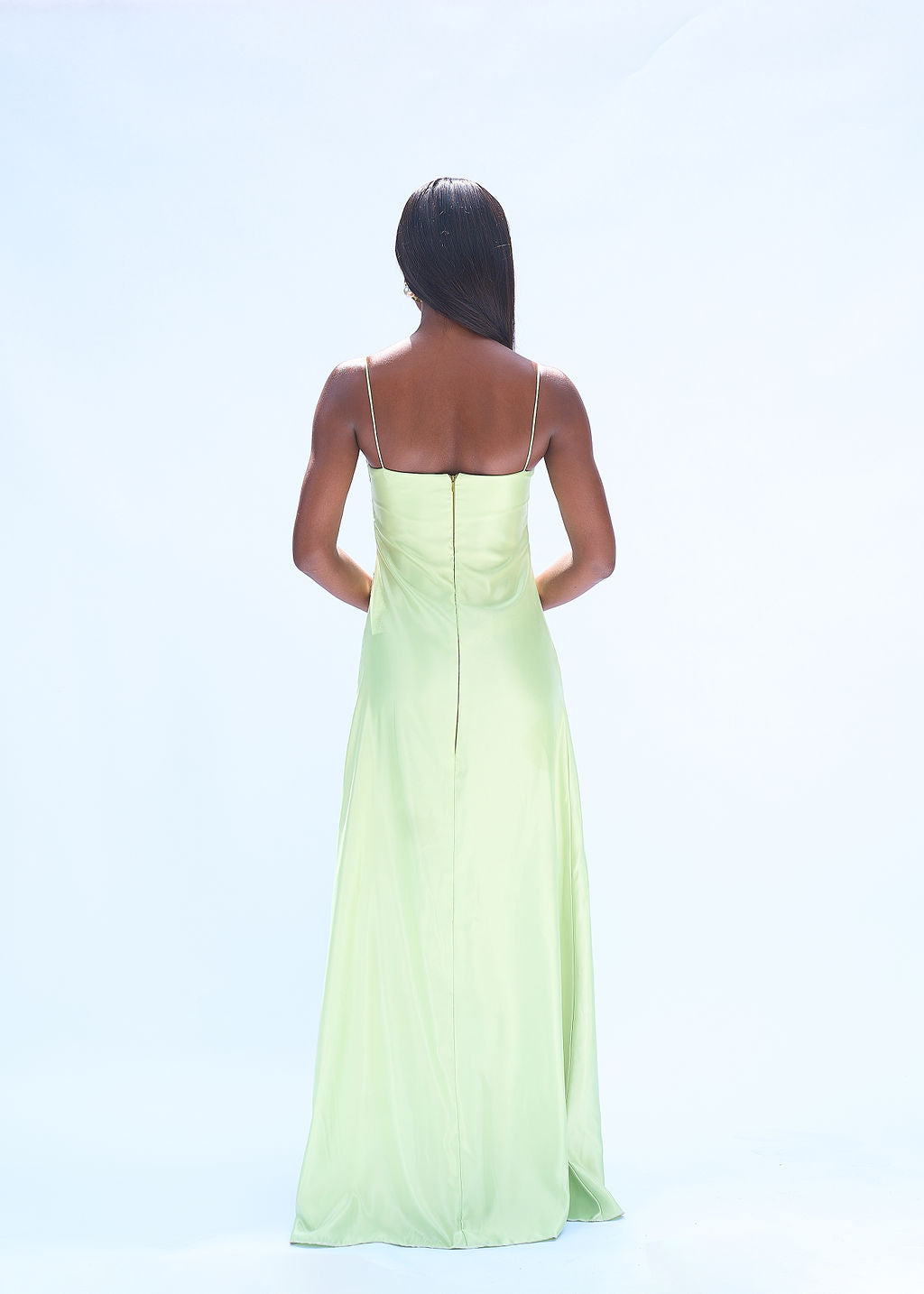 SATIN SLIP DRESS- LIME GREEN MAGNOLIA