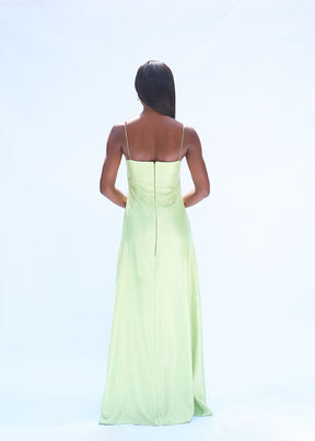 SATIN SLIP DRESS- LIME GREEN MAGNOLIA