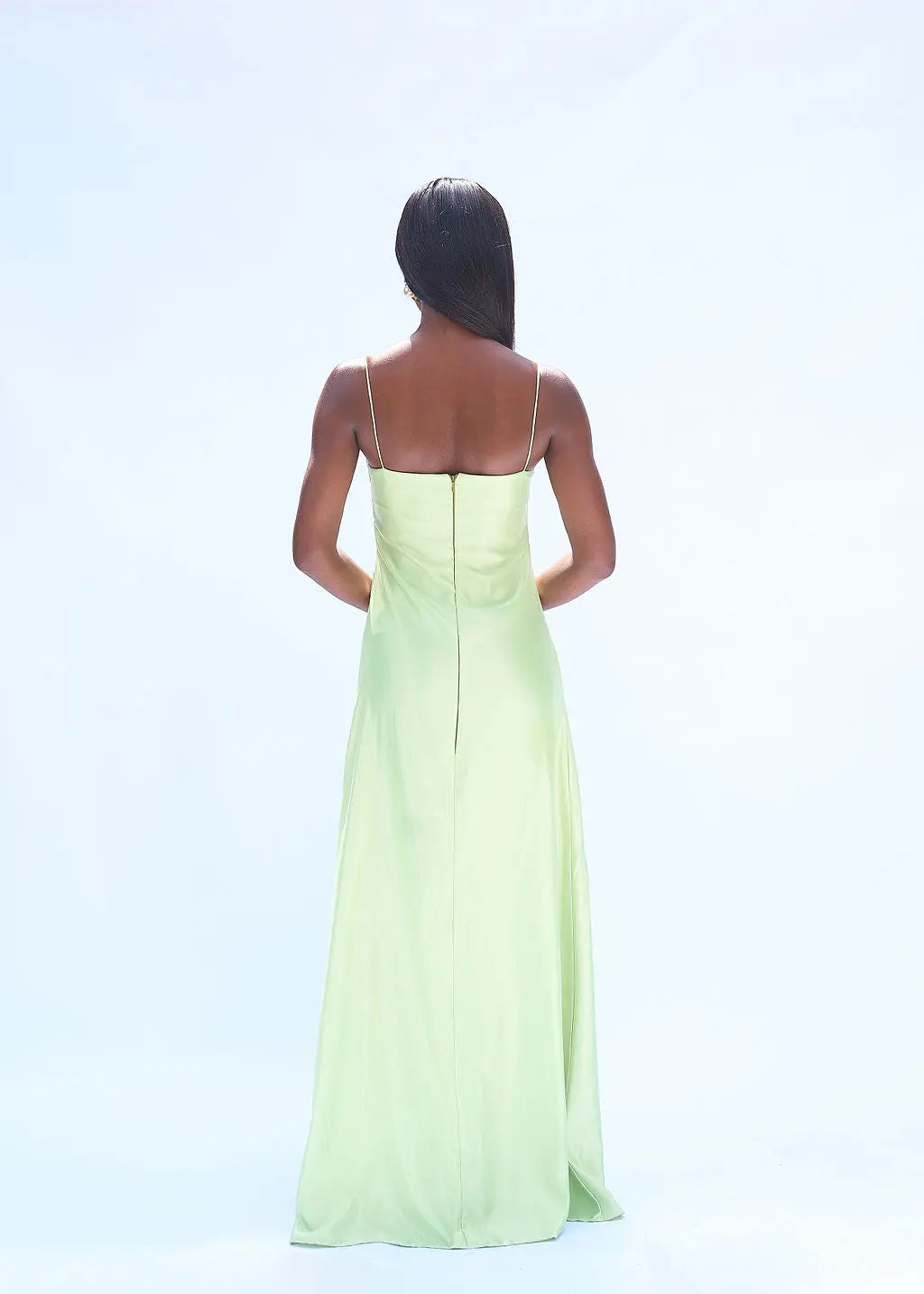 SATIN SLIP DRESS- LIME GREEN MAGNOLIA