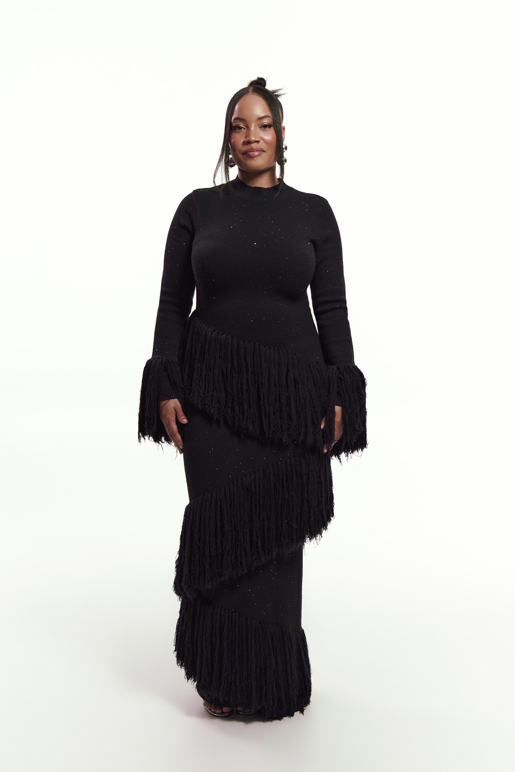 EME Sequin Fringe Maxi Dress in BLACK