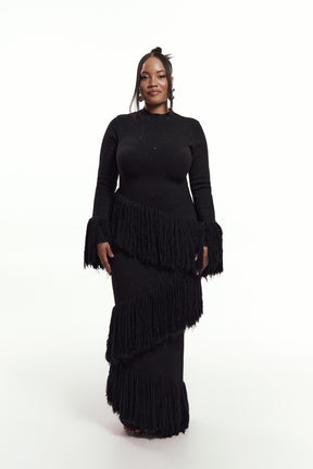 EME Sequin Fringe Maxi Dress in BLACK