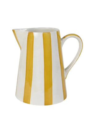 Ceramic Stripe Pitcher, Yellow- 8.25 X 8.25 X 8 Inches