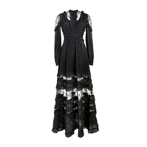 Solgo Metallic Silk Ruffle Maxi Dress