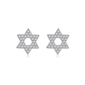 Pave Star Of David Silver Stud Earrings