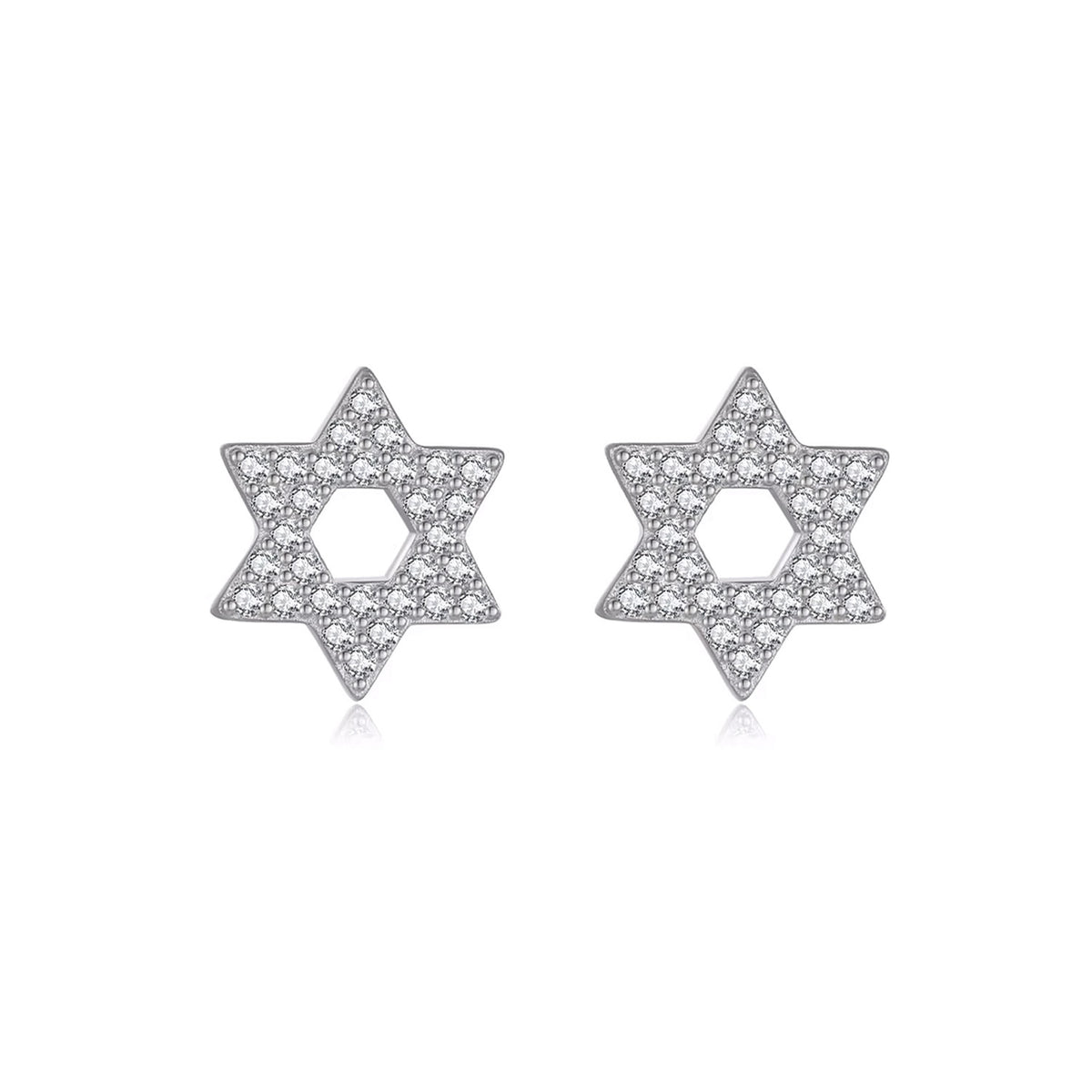 Pave Star Of David Silver Stud Earrings