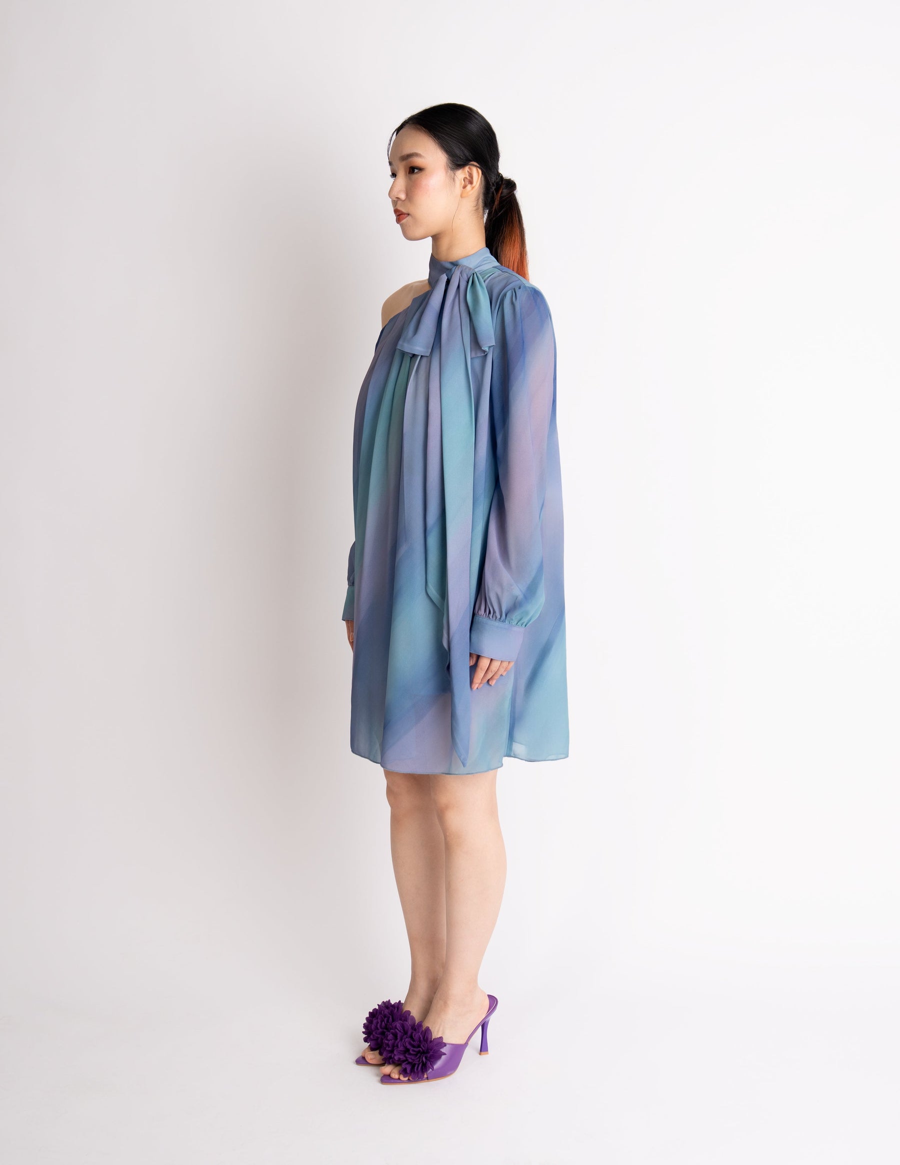 One-Shoulder Bow Tie Mini Dress – Azure Bloom