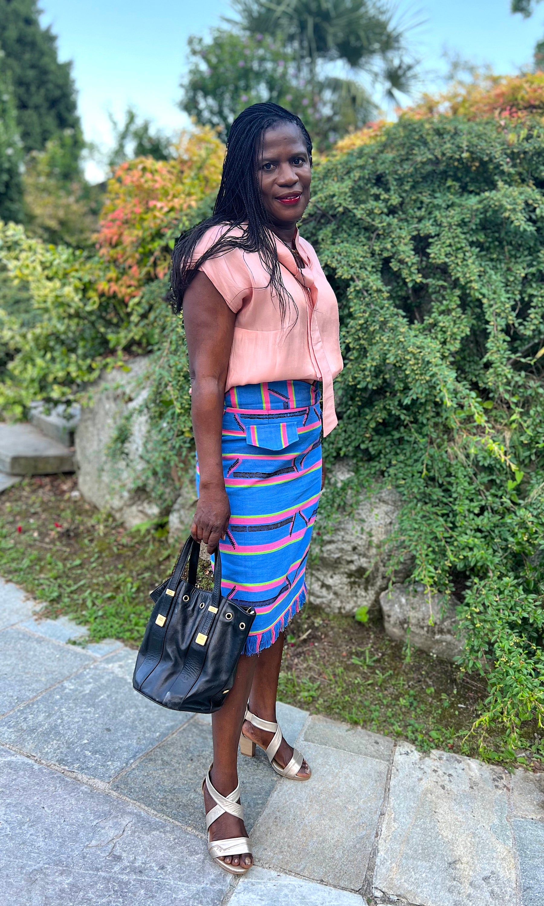 SENTIMENTO, Sky blue High waist pencil skirt with fringes