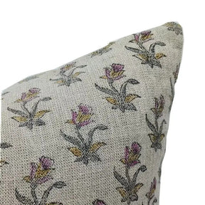 Floral Block Print Thick Linen Cushion Cover -Coastal Tulip