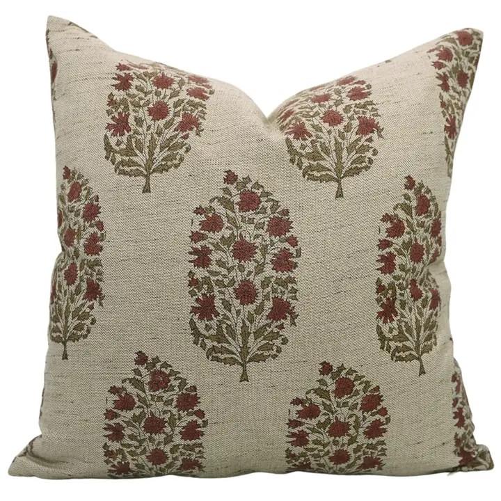 Traditional Block Design Linen Blend Cushion Cover - Virat