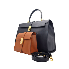 Ethereal Double Dose Bag In Saffiano Calf Leather - Black & Brown