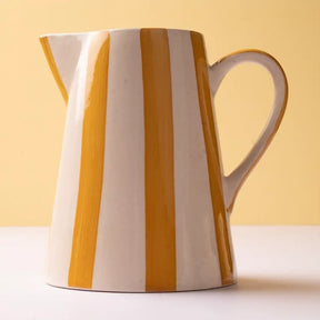 Ceramic Stripe Pitcher, yellow- 8.25 x 8.25 x 8 Inches