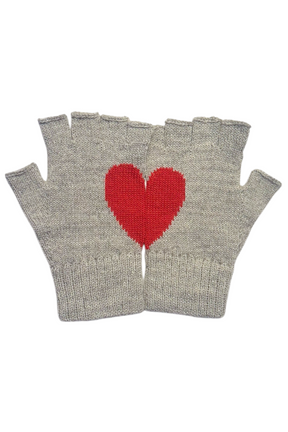 Heart fingerless alpaca gloves