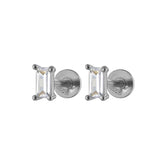 Single Baguette Flatback Sterling Silver Earring Stud